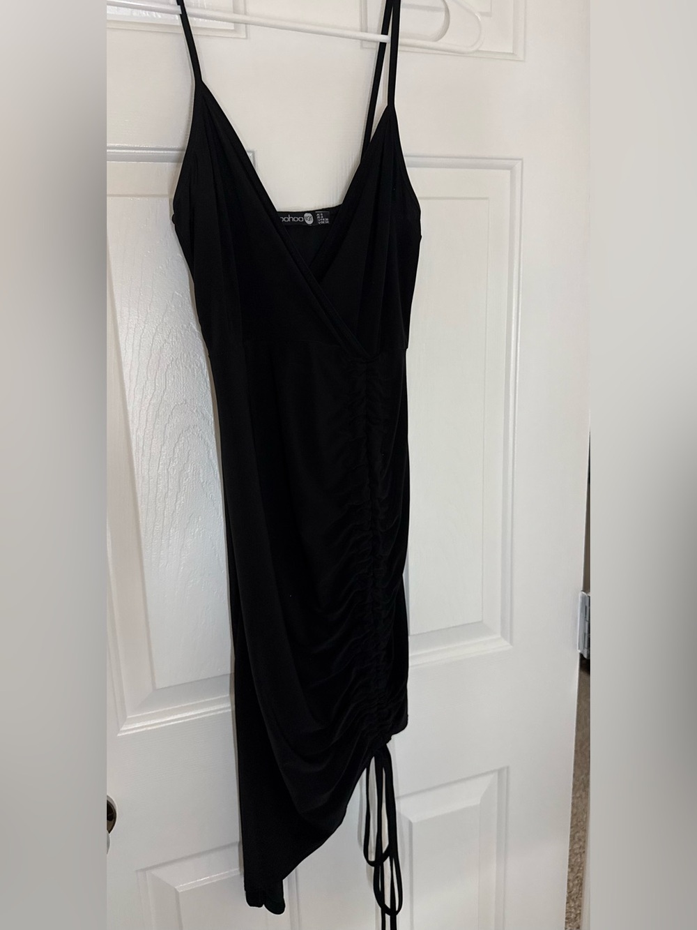 Boohoo Black Club Ruched Asymmetrical Dress Size Medium